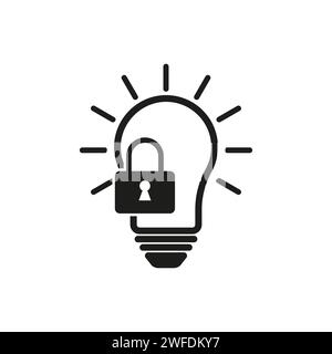 Idea brevettuale. Soluzione brevettata bloccata o icona di lampadina protetta. Cartello di proprietà privata. Icona della proprietà intellettuale. Illustrazione vettoriale. EPS 10. St Illustrazione Vettoriale