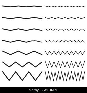 Collezione di linee ondulate o zigzag. Onda a linee sottili orizzontali. Illustrazione vettoriale. EPS 10. Immagine stock. Illustrazione Vettoriale