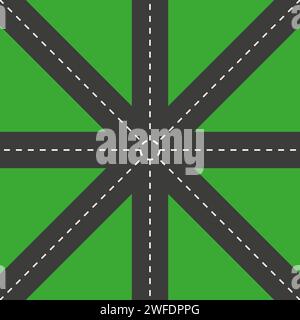 Incrocio, strada dall'alto con prospettiva. Illustrazione vettoriale. EPS 10. Immagine stock. Illustrazione Vettoriale