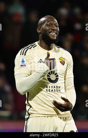 Romelu Lukaku di AS Roma gestures durante la partita di serie A tra US Salernitana e AS Roma allo stadio Arechi di Salerno (Italia), 29 gennaio 2024. Foto Stock