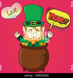 Beer Leprechaun immagine vettoriale in stile pop art Illustrazione Vettoriale