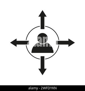 icona man best decision. fare la scelta giusta. persona in confusione. incrocio con direzione aziendale. Illustrazione vettoriale. immagine stock. EPS 10. Illustrazione Vettoriale
