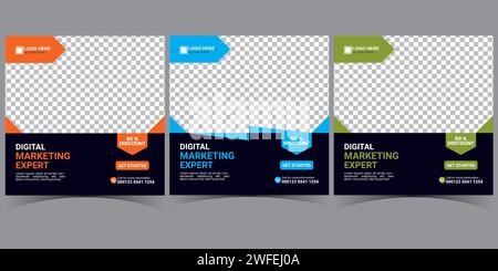 modello di post design dei social media aziendali. modello di social media aziendale. set di template per banner quadrati. Illustrazione Vettoriale