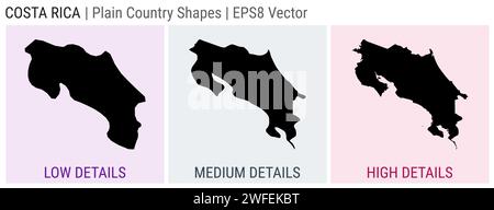 Costa Rica - forma di campagna semplice. Mappe dettagliate basse, medie e alte della Costa Rica. Illustrazione del vettore EPS8. Illustrazione Vettoriale