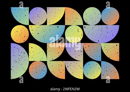 Geometria sfondo y2k astratto con forme e figure Bauhaus semplici. Motivo minimalista astratto su sfondo nero. Progettare per banner Web Illustrazione Vettoriale