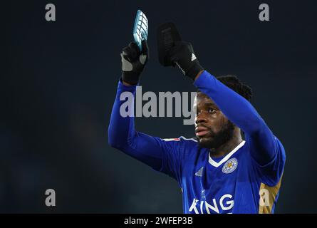 Stephy Mavididi di Leicester City celebra la partita del campionato Sky Bet al King Power Stadium di Leicester. Data immagine: Martedì 30 gennaio 2024. Foto Stock