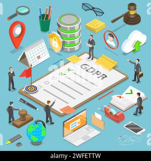 Concetto di vettore isometrico piatto del GDPR - regolamento generale sulla protezione dei dati Illustrazione Vettoriale