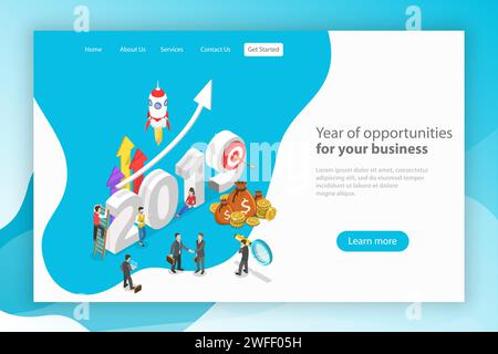 Anno di opportunità per la vostra azienda. Modello di landing page vettoriale piatto isometrico. Illustrazione Vettoriale