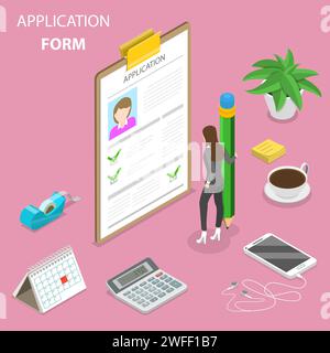 Concetto di vettore isometrico piatto del modulo di domanda, sondaggio online, questionario, v. Illustrazione Vettoriale