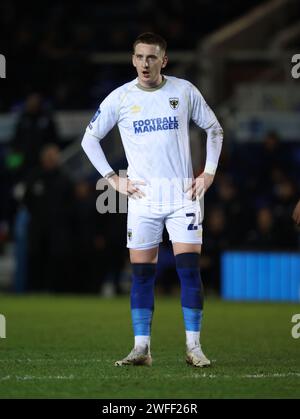 Peterborough, Regno Unito. 30 gennaio 2024. Ronan Curtis (AFCW) al Peterborough United contro AFC Wimbledon EFL Trophy match, al Weston Homes Stadium, Peterborough, Cambridgeshire, il 30 gennaio 2024. Credito: Paul Marriott/Alamy Live News Foto Stock