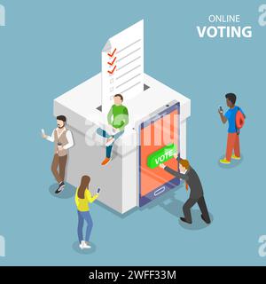 Concetto di vettore isometrico piatto voto online, voto elettronico, sistema Internet elettorale. Illustrazione Vettoriale