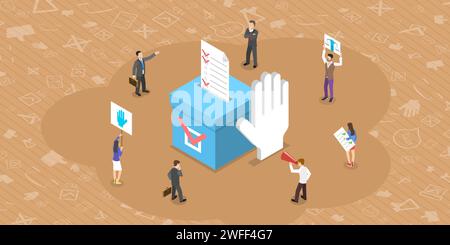 Isometric Flat Vector Concept of Democratic Election poll, Social Justice and Voting Rights, referendum Campaign. Illustrazione Vettoriale