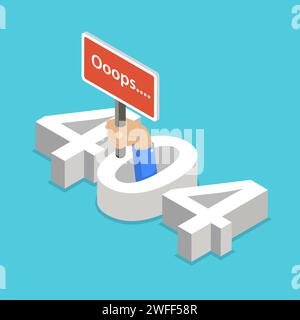 Concetto isometrico del vettore piatto di errore 404, pagina non trovata, perdita di connessione, pagina Web in costruzione. Illustrazione Vettoriale