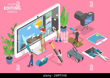 3D Isometric Flat Vector Concept of Photo editing Online Service, Professional Graphic Design software. Illustrazione Vettoriale