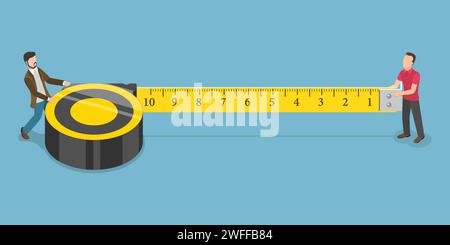 Illustrazione concettuale del vettore piatto isometrico 3D di costruzione e riparazione. Due uomini stanno tenendo il nastro di misurazione. Illustrazione Vettoriale