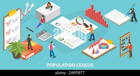 Illustrazione concettuale del vettore piatto isometrico 3D del censimento della popolazione. Illustrazione Vettoriale
