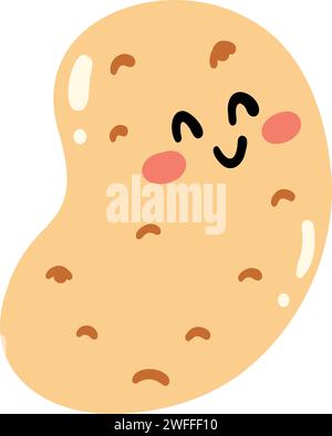Deliziose patate disegnate a mano sorridenti. Kawaii divertente personaggio vegetale per bambini. Illustrazione Vettoriale