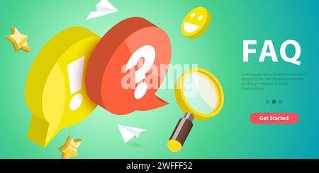 Illustrazione concettuale vettoriale isometrico 3D delle domande frequenti - domande frequenti. Illustrazione Vettoriale