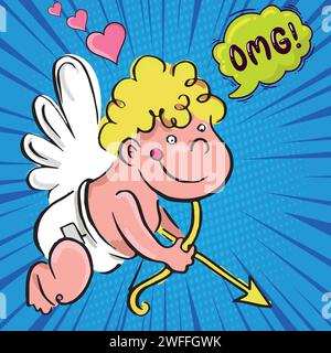 carino cupido ama l'immagine vettoriale in stile cartoni animati pop art Illustrazione Vettoriale