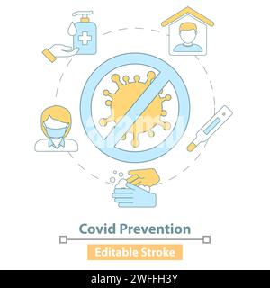 Icona vettore di Covid 19 Prevention Measures Isolated on White background. Illustrazione Vettoriale
