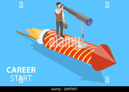 Illustrazione concettuale del vettore piatto isometrico 3D dell'inizio di carriera, avvio di una nuova attività, ricerca di opportunità Illustrazione Vettoriale