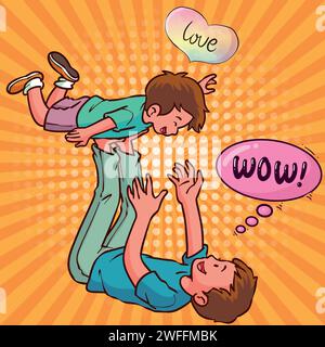 Il giorno del papà, super papà in stile pop art Illustrazione Vettoriale