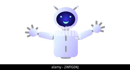 Assistente chatbot forma robot con ai 3d. Rete neurale bot simpatica e simpatica. Carattere isolato. Progettazione di siti web di applicazioni di social networking. Illustrazione vettoriale. Illustrazione Vettoriale