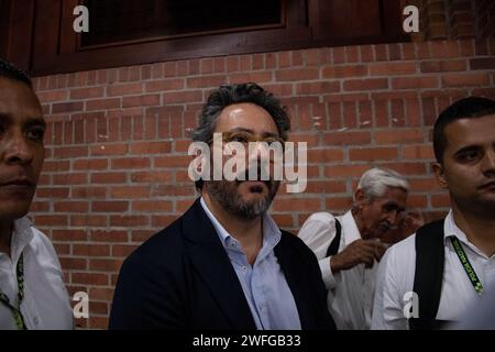 Cali, Colombia. 30 gennaio 2024. Il segretario di Cali alla sicurezza e alla giustizia Jairo Garcia parla durante il Forum sulla sicurezza ospitato nella città di Cali, Colombia, il 30 gennaio 2024. Foto di: Sebastian Marmolejo/Long Visual Press Credit: Long Visual Press/Alamy Live News Foto Stock