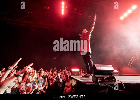 Oslo, Norvegia. 30 gennaio 2024. La band metalcore britannica Architects esegue un concerto dal vivo all'Oslo Spektrum di Oslo. Qui il cantante Sam Carter è visto dal vivo sul palco. (Foto: Gonzales Photo/Alamy Live News Foto Stock