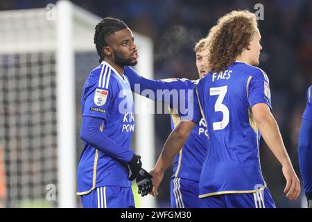 Leicester, Regno Unito. 30 gennaio 2024. L'attaccante di Leicester City Stephy Mavididi (10) segna un GOL di 3-0 e festeggia durante il Leicester City FC contro Swansea City FC al King Power Stadium, Leicester, Inghilterra, Regno Unito il 30 gennaio 2024 Credit: Every Second Media/Alamy Live News Foto Stock