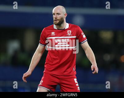 Matthew Clarke di Middlesbrough. - Chelsea contro Middlesbrough, Carabao Cup, semifinale 2a tappa, Stamford Bridge Stadium, Londra, Regno Unito - 23 gennaio 2024. Solo per uso editoriale - si applicano le restrizioni DataCo. Foto Stock