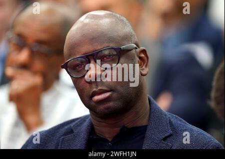 L'ex calciatore Lilian Thuram durante la Racial and Gender Equity nella European Football Conference al City Ground di Nottingham. La conferenza, volta ad affrontare le questioni del razzismo e della disuguaglianza di genere nel calcio europeo, è sostenuta dal proprietario forestale Evangelos Marinakis. Data foto: Mercoledì 31 gennaio 2024. Foto Stock