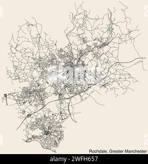 Mappa stradale del METROPOLITAN BOROUGH DI ROCHDALE, GREATER MANCHESTER Illustrazione Vettoriale