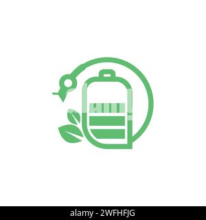 Icona della batteria ecocompatibile. simbolo energia e ambiente. Caricabatterie per veicoli elettrici batteria elettrica logo dell'elettricità per auto Illustrazione Vettoriale