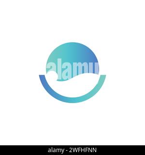 Design astratto con logo Ocean Wave a forma di cerchio. Logo abstract Ocean Sea Water Waves. Logo Blue Wave isolato su sfondo bianco. Illustrazione Vettoriale