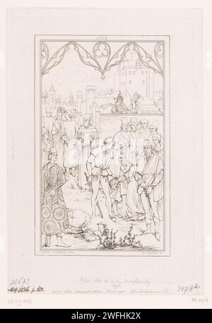 Giustizia dell'imperatore Ottone III: Decapitazione di un innocente, Charles onhena, dopo gli attacchi di Dieric, 1834 stampa Gand carta incisione, pittura Foto Stock