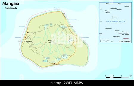 Mappa vettoriale dell'isola di Mangaia, Isole Cook Foto Stock