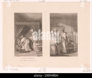 Due spettacoli dalle storie di Wilhelm Gottlieb Becker, Daniel Nikolaus Chodowiecki, 1798 stampe numerate in alto a destra, con didascalia in tedesco. L'incisione della carta di Berlino (amanti) che si abbracciano a vicenda, "symplegma". arbusti: rose-bush. lettera, busta Foto Stock