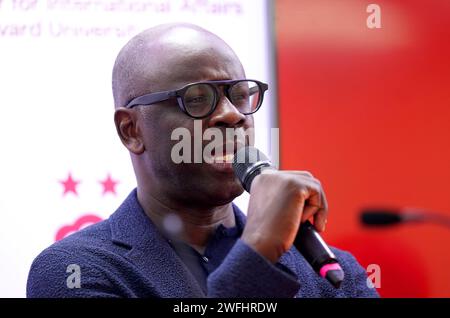 L'ex calciatore Lilian Thuram durante la Racial and Gender Equity nella European Football Conference al City Ground di Nottingham. La conferenza, volta ad affrontare le questioni del razzismo e della disuguaglianza di genere nel calcio europeo, è sostenuta dal proprietario forestale Evangelos Marinakis. Data foto: Mercoledì 31 gennaio 2024. Foto Stock