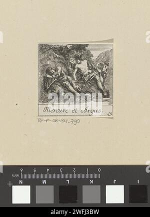 Mercurius en Argus, Anonimo, Stefano della bella, 1620 - 1664 stampa. Carta da gioco carta da gioco con una performance di Mercury e The Sleeping Argus. (Possibilmente) incisione di carta (storia di) mercurio (Hermes) Foto Stock