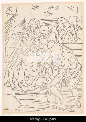 Graflegging van Christus, Monogrammist GGN (attribuito a), dopo Luca Cambiaso, 1537 - 1585 stampa Cristo è posto nella sua tomba. Italia carta di Cristo sepolto (forse dagli angeli) Foto Stock