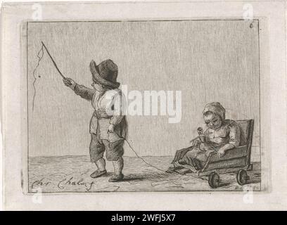 Bambini che giocano con Rolkar, Pieter de Mare, dopo Christina Chalon, 1777 - 1779 stampa Leiden carta incisione carrello a mano. giochi e giochi per bambini Foto Stock