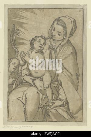 Maria incontrò Kind a Johannes de Doper, Andrea Andreani, dopo Alessandro Casolani, stampa del 1591 la carta italiana Maria e il Cristo bambino con Giovanni Battista (da bambino) Foto Stock