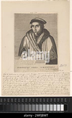 Portret van Juan Luis Vives, Edme de Boulonois, 1682 stampa di carta di Bruxelles che incide personaggi storici. studioso, filosofo Foto Stock