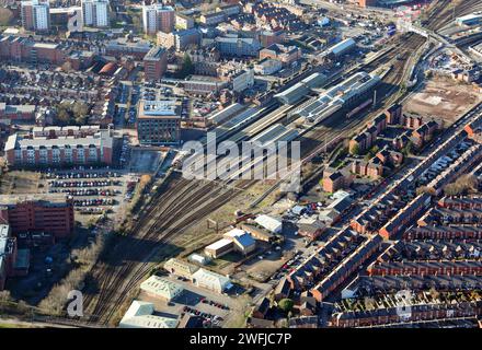 Vista aerea della stazione ferroviaria di Chester, Cheshire Foto Stock