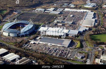 Vista aerea del Middlebrook Retail & Leisure Park a Horwich, Bolton, talvolta indicato come Reebok Development Foto Stock