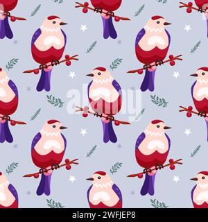 Modello stagionale senza cuciture con piccoli uccelli Illustrazione Vettoriale