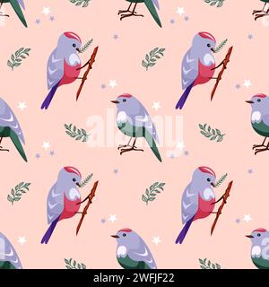 Modello stagionale senza cuciture con piccoli uccelli Illustrazione Vettoriale