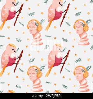 Modello stagionale senza cuciture con piccoli uccelli Illustrazione Vettoriale