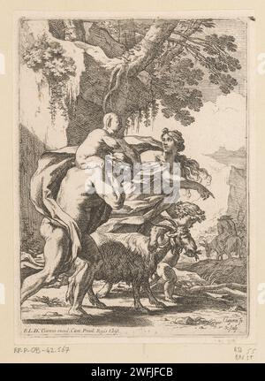 Seguaci di Silenus con Silenus sullo sfondo del suo asino, Nicolas Chaperon, 1622 - 1647 stampa France paper etching (storia di) Silenus Foto Stock